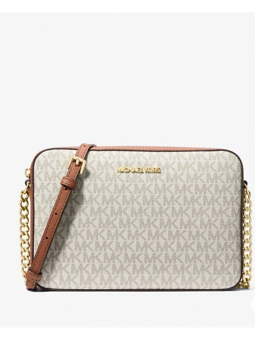 Michael Kors Jet Set East West Large Crossbody Bag - Vanilla/Brown MSRP $258 New